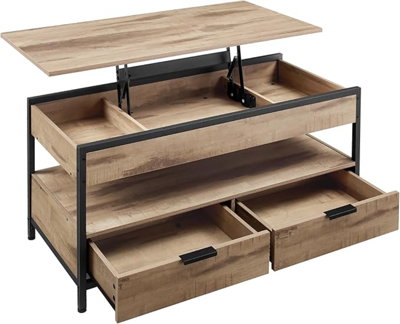 Masuta de cafea cu blat rabatabil, Vasagle Lift-Top, 100x50x48-63 cm, PAL/otel, maro camel - imagine 5